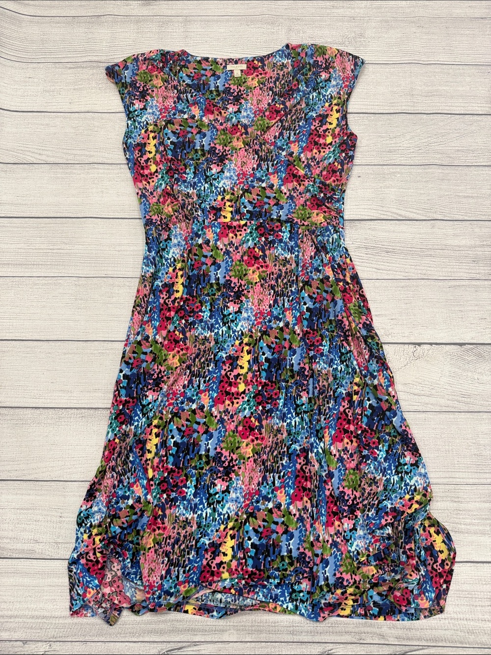 Talbots Women’s Floral Midi Dress Multicolor Fit & Flare Cap Sleeve Size M